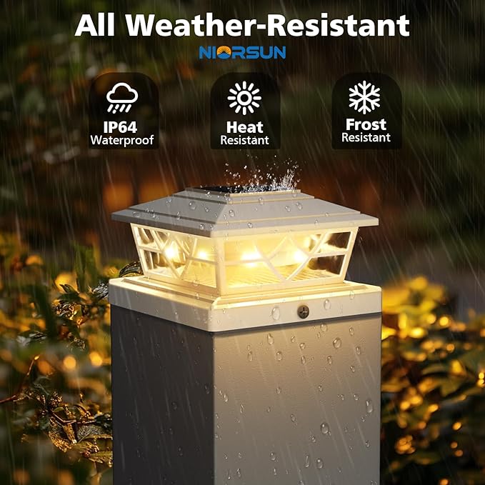 NIORSUN Solar Post Lights Outdoor 12 Pack, 2 Modes LED, Deck Fence Post Solar Lights for 3.5x3.5 4x4 5x5 5.5x5.5 Caps Patio Garden Decoration, White