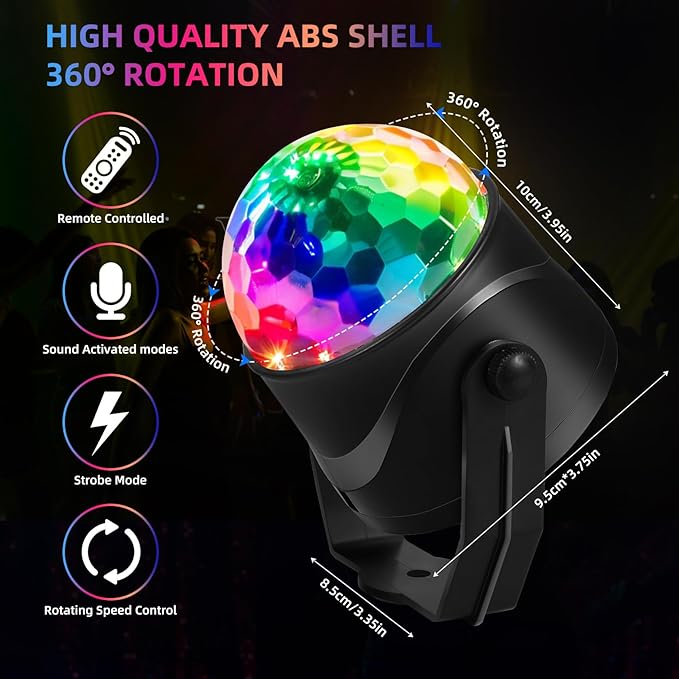 DJ Disco Ball, Party Lights Sound Activated with Remote, Strobe Light for Home Room Dance Birthday Party Supplies, Stage Lamp for New Years Birthday Halloween Christmas Decorations