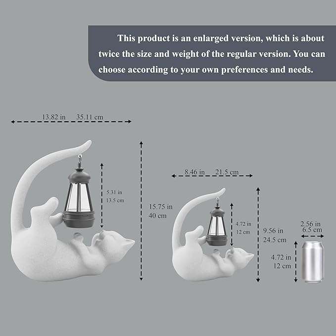 Solar Cat Garden Statue 15 Inch Porch Patio Decor for Outside Yard Decoration Outdoor Unique Housewarming Gardening Birthday Gifts for Cat Lovers Women Grandma