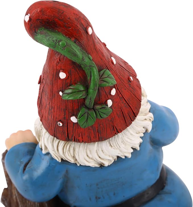 Topadorn Garden Gnome Statue LED Light Solar Energy Gnome Figurine with Ladybug on Hand Mushroom for House, Lawn Decor 11 Inch