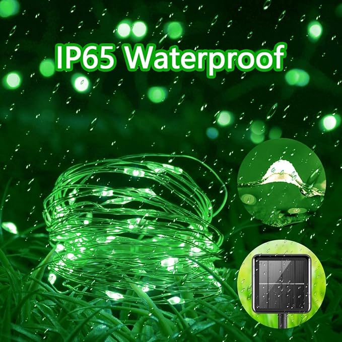QITONG 4 Pack Green Solar Fairy Lights, Each 33ft 100 LED String Lights Outdoor Waterproof, 8 Modes Green Solar Light