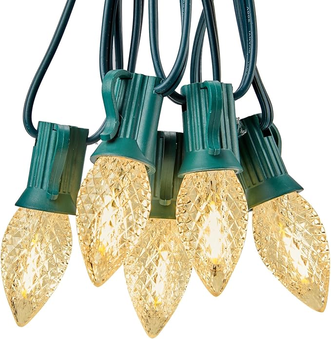 C7 LED Lights Warm White Christmas Lights Outdoor, 100FT C7 Christmas String Lights with 100 Plastic Bulbs, Traditional Hanging Holiday Lights for Christmas Tree Patio Fence Roofline Xmas Decorations