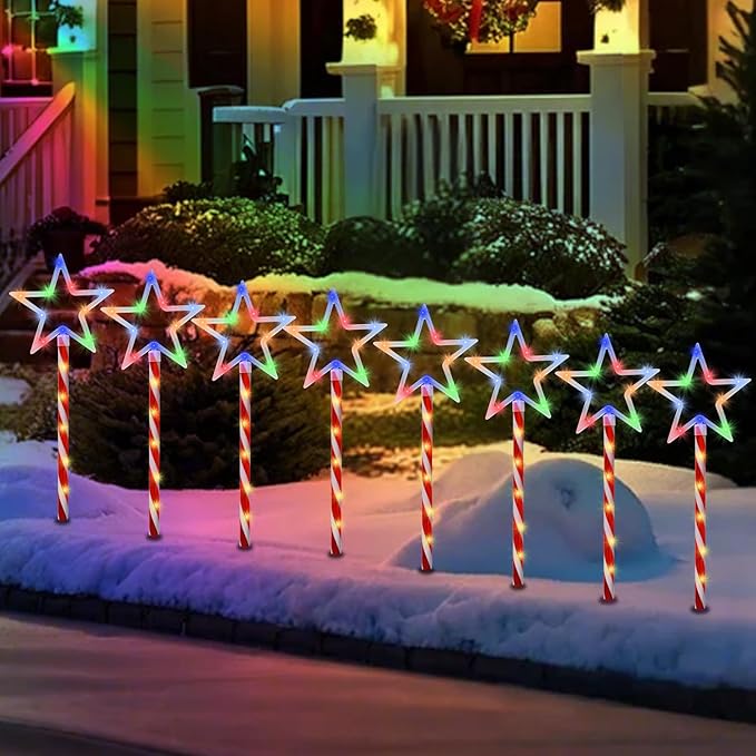 Solar Pathway Lights Outdoor, Landscape Multi-Color Pathway Star Lights with Red Stake, 8 Pack 120 LED Solar Walkway Light for Yard Path Garden Patio Lawn Decor