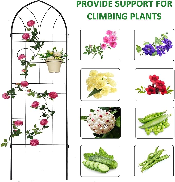 4 Pack Metal Garden Trellis 78.7" H Garden Fence Rustproof Trellis for Climbing Plants Support Roses Flower Outdoor Lawn Black