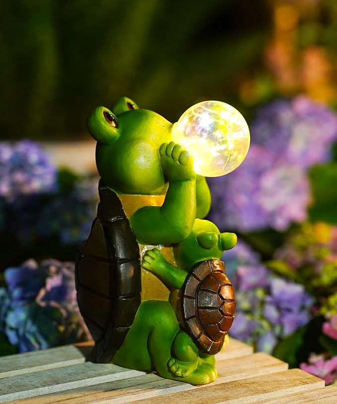 Solar Turtle Statues for Garden Decor: Outdoor Sculpture with Bubble Light for Ornament Yard Art Lawn Porch Patio Balcony - Unique Gifts Women Mom