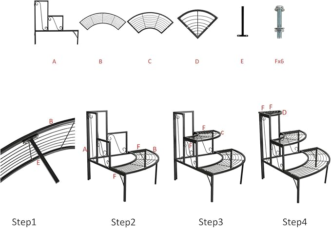 DOEWORKS 3 Tier Plant Stand Flower Pot Rack, Quarter Round Plant Corner Shelf Planters Display Holder orchid shelves for Indoor Outdoor Use, Black