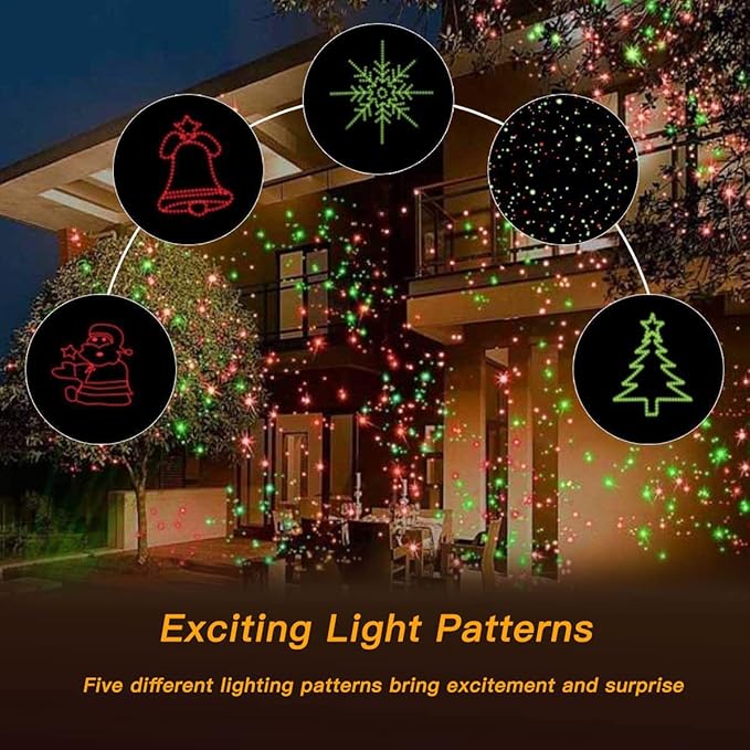 Christmas Laser Lights Outdoors Decoration Projector Light Waterproof LED Star Show for Xmas Decor House Home Yard Garden Patio Wall Indoor, Red and Green with Wireless Remote