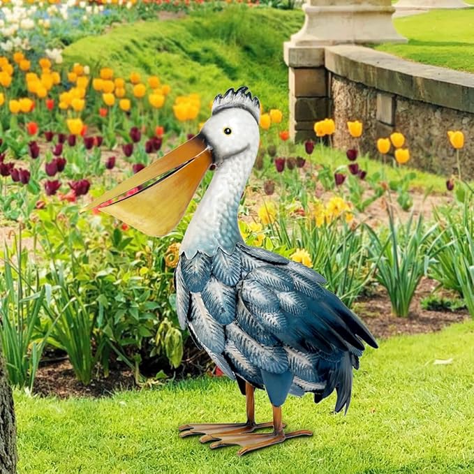 Kircust Pelican Statues, Garden Outdoor Decor Yard Art, Coastal Ocean Metal Bird Sculpture Ornament for Backyard Porch Patio Pond Decorations