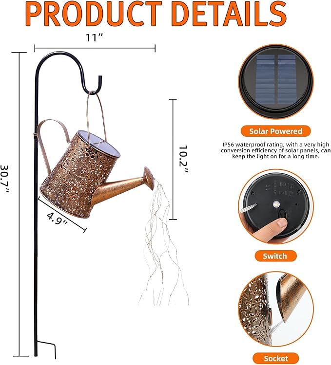 Otdair Solar Lights Outdoor Garden Decor, Metal Flower Solar Watering Can Lights with 2 Lighting Modes, Outdoor Decorations for Yard, Garden, Patio, Pathway, Christmas, Gift for Mom Grandma