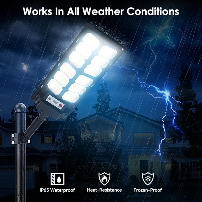 Solar Lights Outdoor Waterproof, 6500K 13000LM LED Dusk to Dawn Solar Street Light, Solar-Powered Flood Lights with Motion Sensor and Remote Control, Solares Parking Lot Light for Yard Walkway, 6-Pack