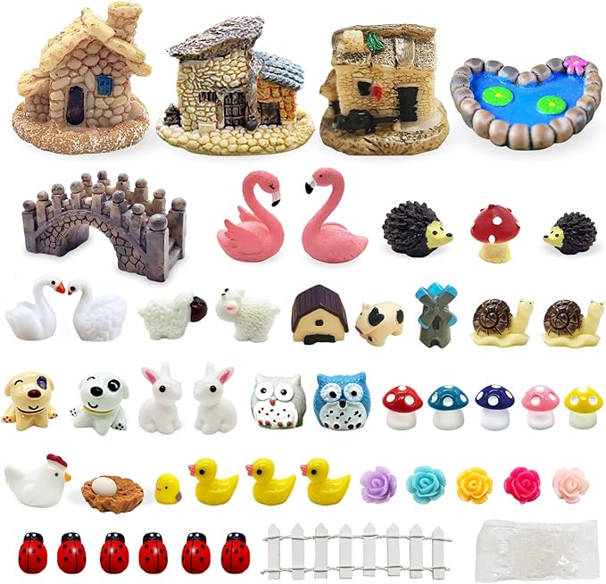 Dracarys Selected 50 Pieces Fairy Garden Accessories, Animals, Miniature Figurines, Micro Landscape Ornaments Kit, DIY , Environmental Resin