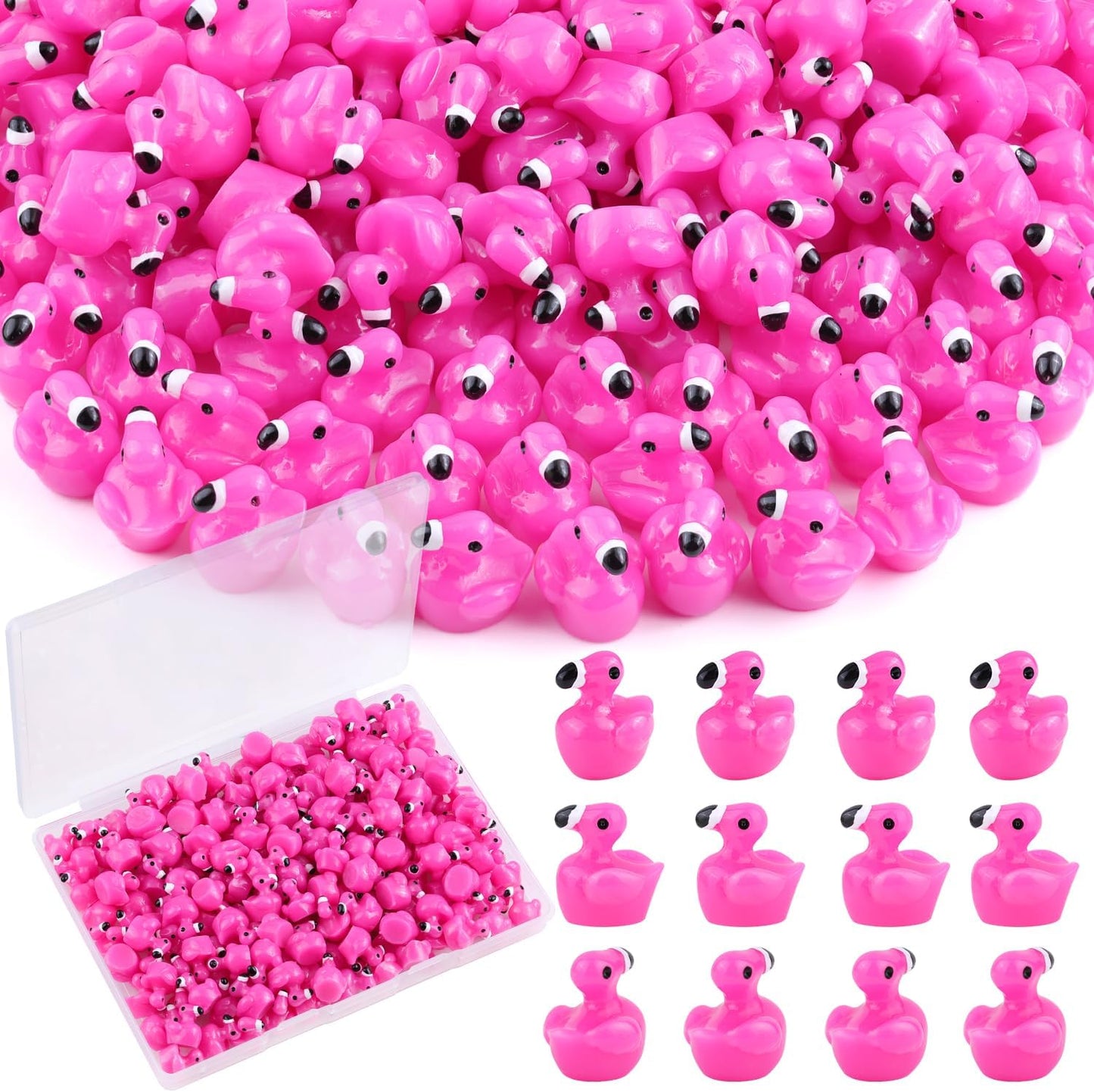 200PCS Mini Resin Animals Cute Rose Pink Tiny Flamingo Ducks, Miniature Figures to Hide, Small Animal Toys Accessories Bulk for Topper Garden Dollhouse Landscape Aquarium Ornaments DIY Crafts & Decor