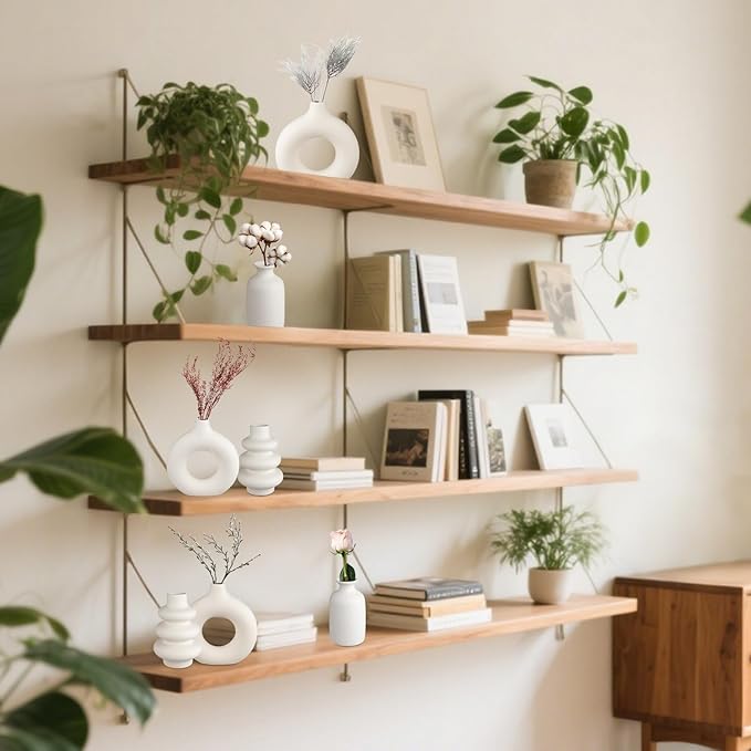 Ceramic Vase Set of 3, Small Flower Vase for Home Decor, Decorative Vases for Pampas Grass & Dried Flowers, Living Room, Bedroom, Bathroom, Shelf Centerpiece Table Decorations