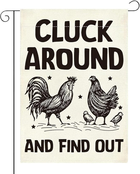 Welcome Summer Funny Chicken Garden Flag Outdoor Decorations Cluck Around And Find Out Small Double Sided Burlap art Stained Glass Style Garden Flags 12 x 18 Inch for Outside