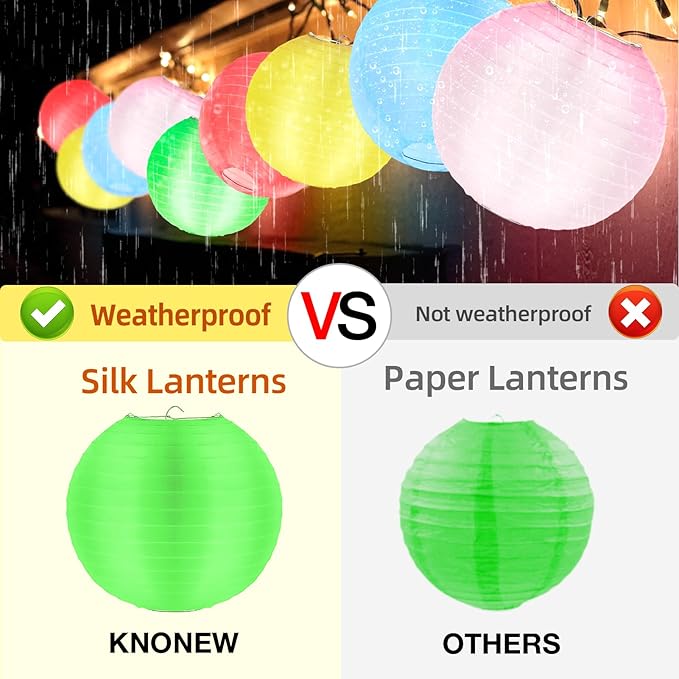 KNONEW 10 Pack Multicolor Outdoor Silk Lanterns Decorative, 10inch Waterprooof Outside Indoor Chinese Hanging Round Lanterns for Weddings, Birthdays, Parties Decoration (Mixed Color)