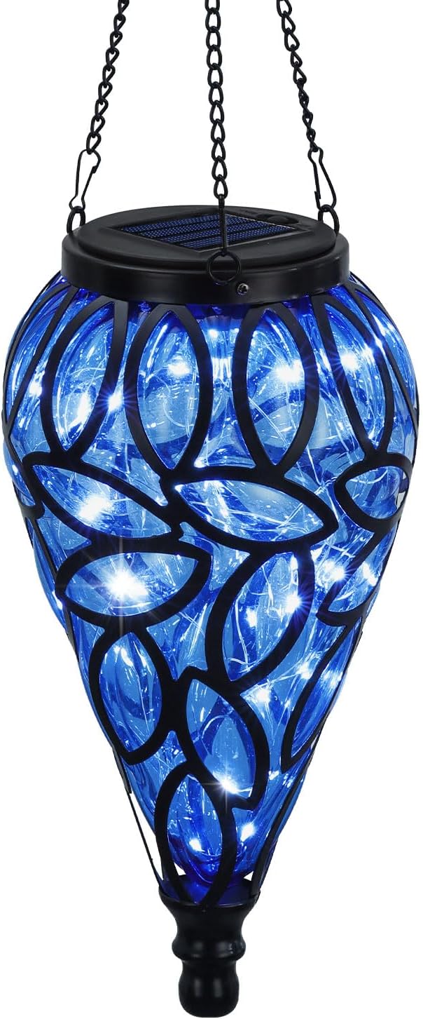 Outdoor Plastic Solar Hanging Lantern, 15 Cool White LEDs Twinkle Effect Tear-Shaped Hanging Lantern Decor Garden Decorative Solar Lights for Backyard, Patio and Lawn