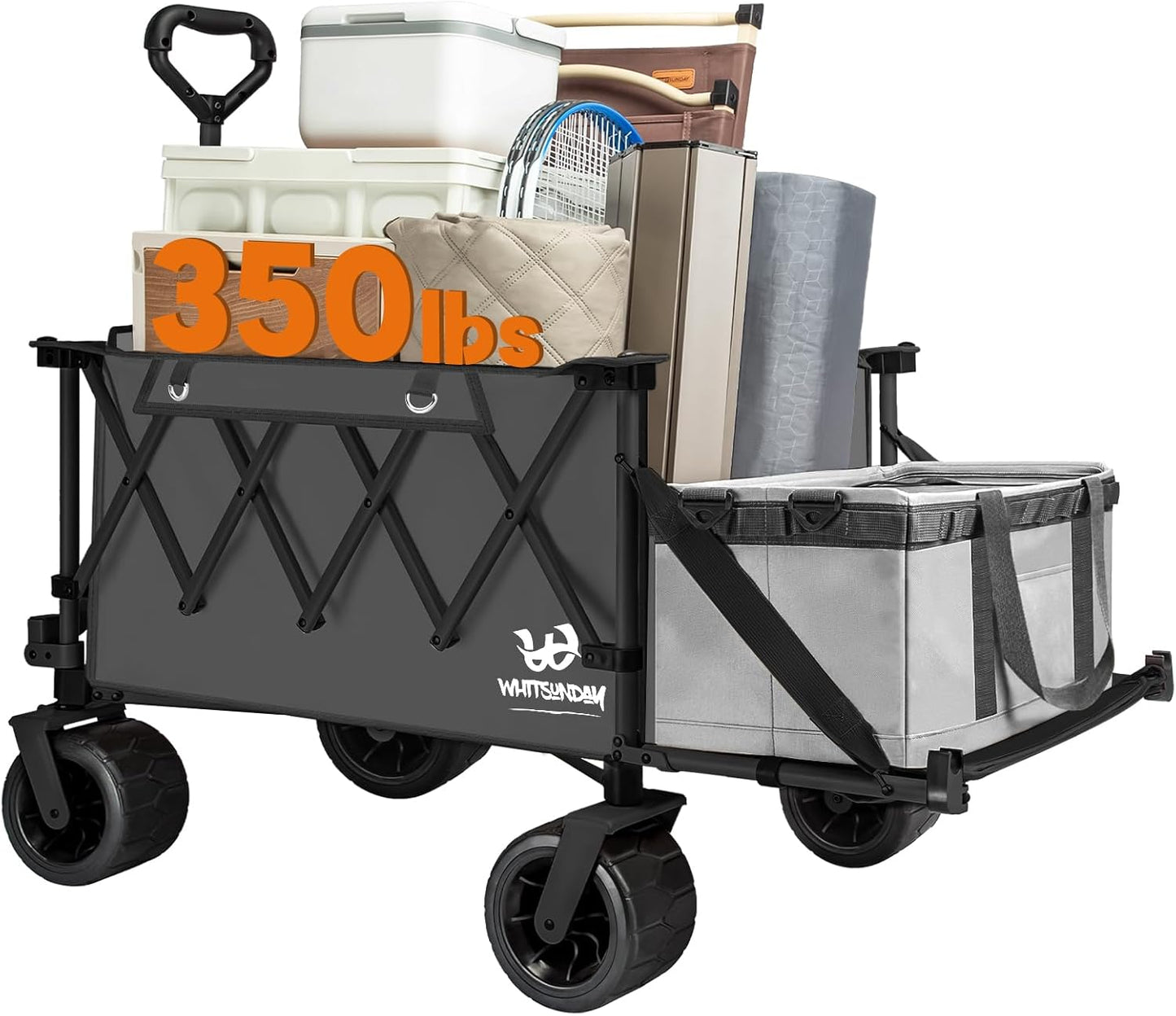 Whitsunday Collapsible Folding Wagon Heavy Duty Utility Beach Wagons with Opened Tailgate and All-Terrain Wheels for Camping,Garden,Sports Grey