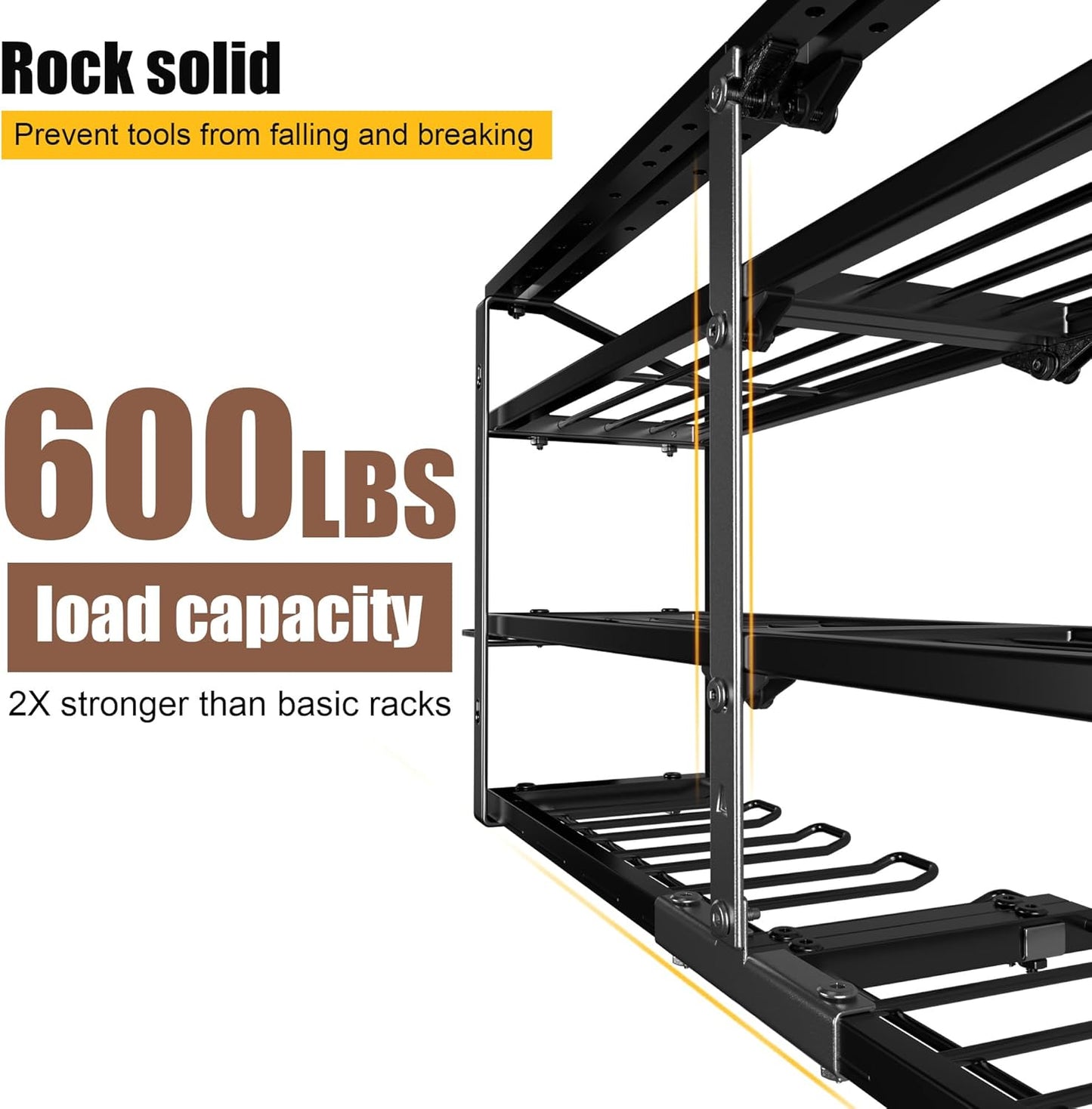 Power Tool Organizer Wall Mount with Charging Station, 3 Layers Storage Rack with 8 Cordless Drill Hangers, Tool Battery Holder Built in 6 Outlet Power Strip, Utility Racks for Garage Workshop