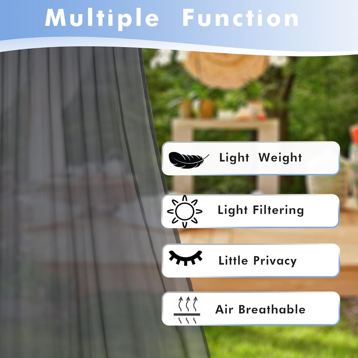 HolidayIdeas Outdoor Sheer Curtains for Patio Waterproof, 2 Panels - 54 x 84 Inch - Grey Light Filtering Voile Outside Curtains Grommet Drapes for Front Porch, Gazebo, Pergola, Backyard