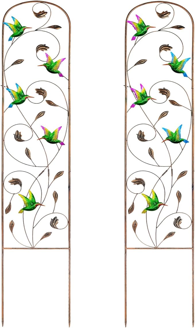 Set of 2 Hummingbird Metal Garden Trellis for Climbing Plants, Decorative Vegetables Flowers Vine Trellis for Outdoor Patio 60'' H x 11'' W