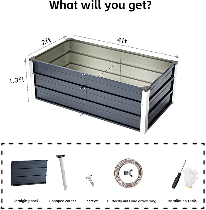 Galvanized Raised Garden Bed 4x2x1.3ft, Metal Garden Bed for Outdoor Gardening, Durable Rust-Proof Metal Raised Garden Bed for Vegetables, Fruits, Flowers & Herbs