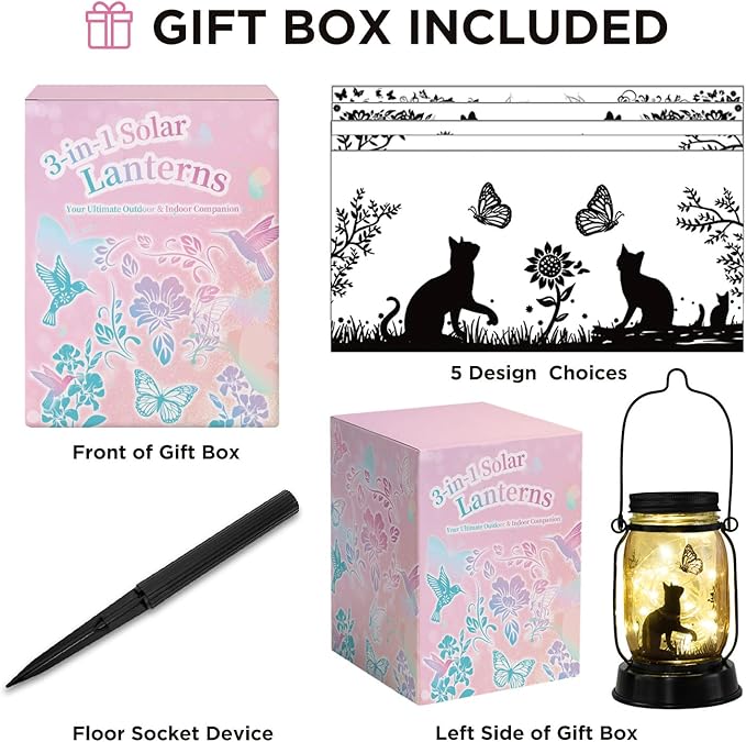 kyoryuger Solar Lanterns 5 Silhouette, Gifts for Women Mom Grandma, Unique Birthday Gifts Valentine's Day Gift, Cat Dog Hummingbird Butterfly Lanterns Gardening Gift