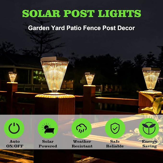 Solar Post Cap Lights 6 Pack Outdoor Waterproof Solar Fence Post Lights Sun Powered Pillar Lights Garden Decorative Yard Patio Walkway Pathway Lights