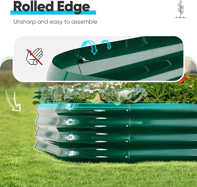 Quictent Raised Garden Bed Kit Oval Galvanized Metal Planter Box for Vegetables Outdoor Backyard, Rubber Strip Edging Included, Dark Green 6x3x2 ft