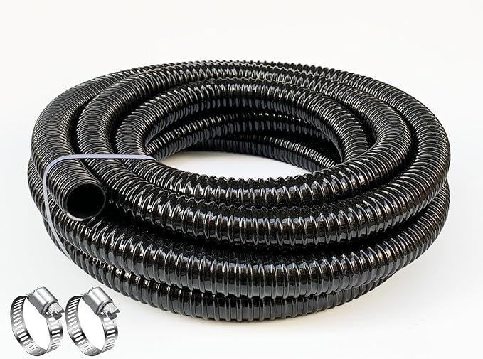 Pond Tubing 1 1/2 inch Id Black Plastic Corrugated Water Hose Strong Flexible Sump Pump Drain Hose 20Ft