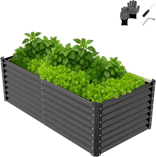 VINGLI Galvanized Raised Garden Beds Outdoor, 6x3x2 Ft, 8x4x2 Ft Lager Metal Planter Raised Beds for Planting Vegetables Flowers Herb (6 * 3 * 2（Square）)