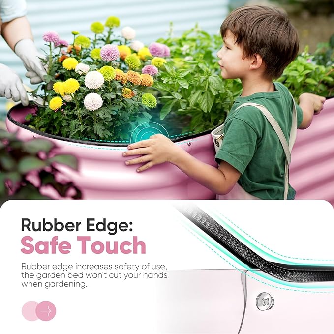 KING BIRD Raised Garden Bed 2.85 ft Tall 9 in 1 Galvanized Planter Garden Box Outdoor for Gardening, Deep Root Vegetables, Flowers 94.5X23.6X34.2 in, Pink