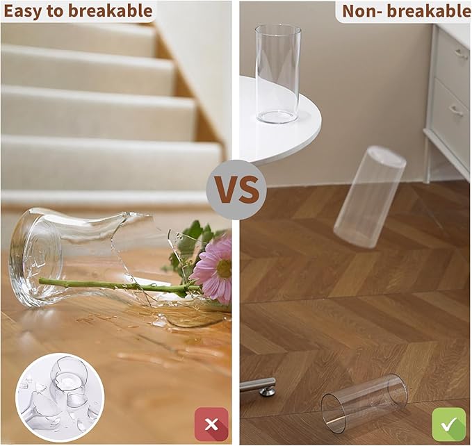 Clear Flower Vase, Non-breakable Vases, 5" W x 14" H, Acrylic Vase, Aesthetic Room Decor Cylindrical Modern Flower Vases for Table Centerpiece, Home Decor, Women Floral Arrangement Gift