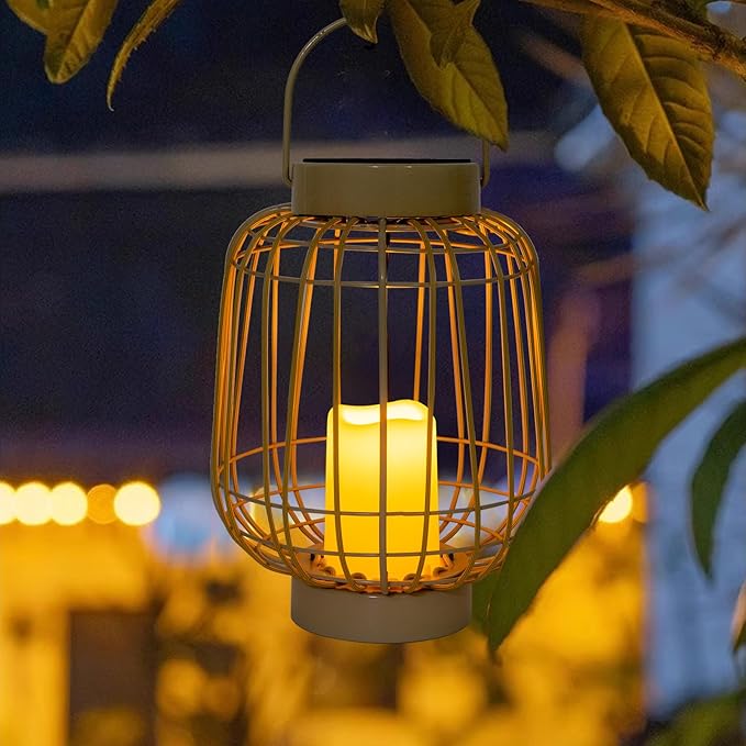 Solar Lanterns,Outdoor Solar Rattan Lanterns with Flameless Candles,Hanging with Handle Solar Lamp Decorative for Porch Garden Patio Pathway Deck Yard