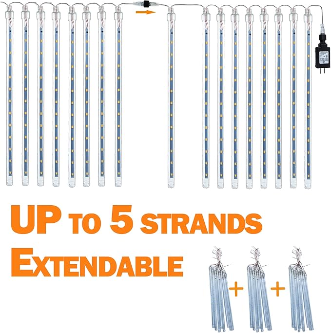2-Pack Extendable Meteor Shower Christmas Lights Outdoor, Waterproof 16 Tubes 384 LEDs Outdoor Tree Lights for Christmas Decorations Outdoor Backyard Decor Garden Patio Xmas Decor (Warm White)