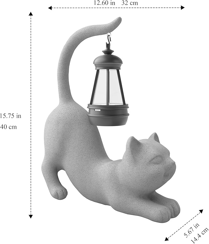 Solar Cat Garden Statue 15 Inch Porch Patio Decor for Outside Yard Decoration Outdoor Unique Housewarming Gardening Birthday Gifts for Cat Lovers Women Grandma