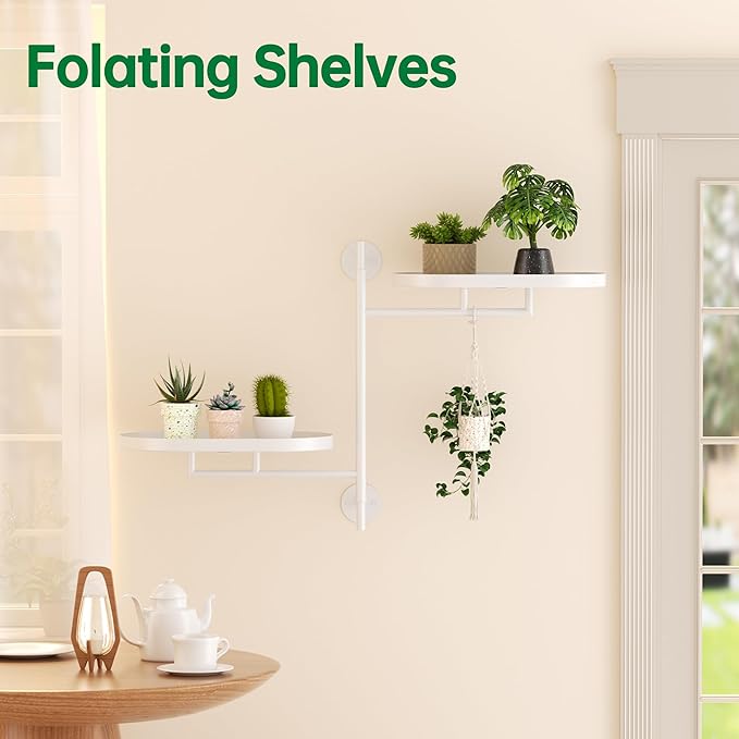 Rotating Window Plant Shelves for Multiple Plants Indoors,2-tier Metal Corner White Plant Stand Holder Floating Plant Shelf for Wall，Windows Sill Gifts for Plant Lovers to Enhance Home Decor