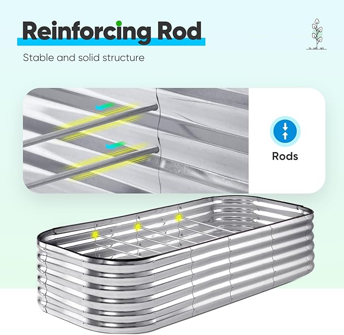 Quictent Raised Garden Bed Kit Oval Galvanized Metal Planter Box Tall for Vegetables Outdoor Backyard, Rubber Strip Edging Included, Silver 6x3x1.5 ft
