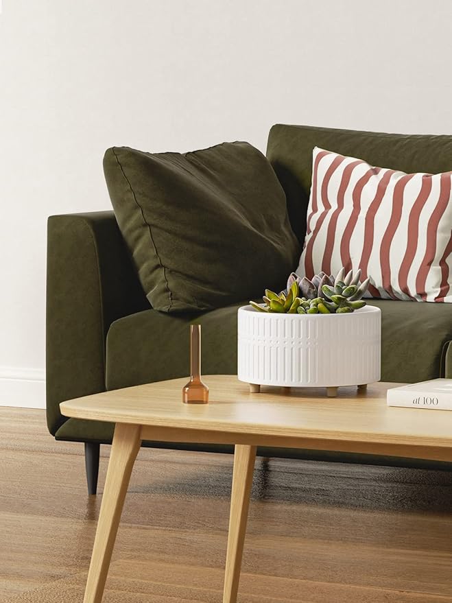 LE TAUCI Succulent Pots, 6.5+8 Inch Ceramic Indoor Plant Pot with Drainage Hole, Modern Round Decorative Flower Pot, Set of 2, Matte White