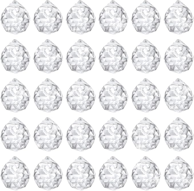 30 Pack Crystal Ball 20 mm Prism Suncatcher Sun Catchers Hanging Crystals Prisms for Windows Gift Feng Shui (Clear)