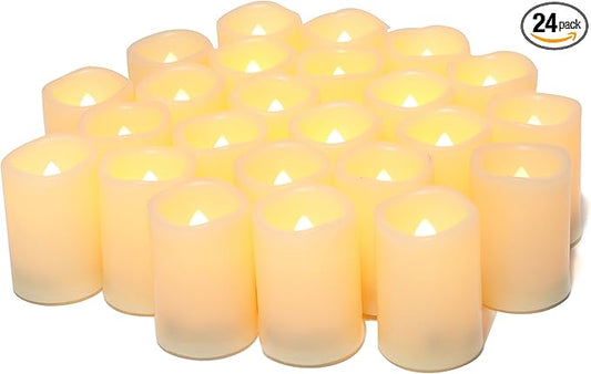 CANDLE IDEA Flameless LED Votive Candles 24 Pack, 1.5" x 2", Battery Operated Flickering Electric Outdoor Flameless Tea Lights, Fake Tealight Candle Bulk for Wedding, Christmas, Halloween Decorations