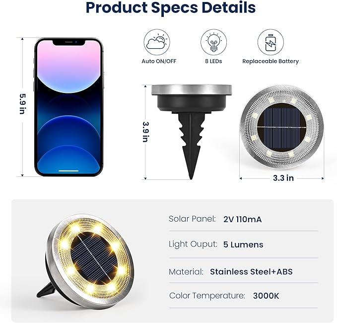 SOLPEX 4 Pack Solar Ground Lights Outdoor Waterproof, Solar Powered Pathway Lights, Landscape Lighting for Garden Walkway Driveway Backyard Decor (Warm White)