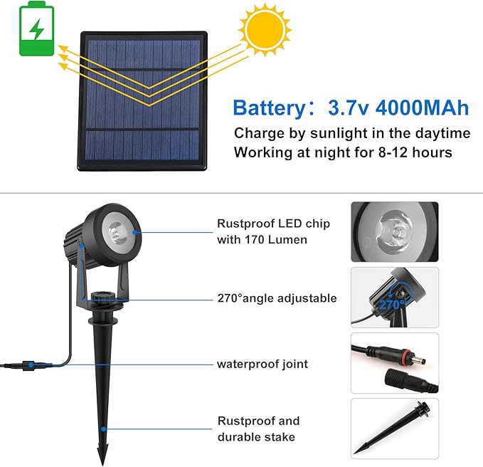 Solar Spot Lights Outdoor, Solar Landscape Spotlights IP65 Waterproof 9.8ft Cable, Dusk to Dawn Solar Uplights for Tree Garden Yard Driveway Porch Walkway Pool (6-in-1, 6000K Cold White)
