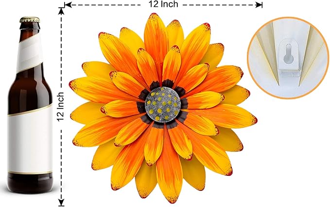 EASICUTI Sunflower Metal Flowers Wall Decor Metal Wall Art Decorations Hanging for Indoor Outdoor Home Bathroom Kitchen Dining Room Bedroom Porch Hallway Or Wall Sculptures 12 Inch