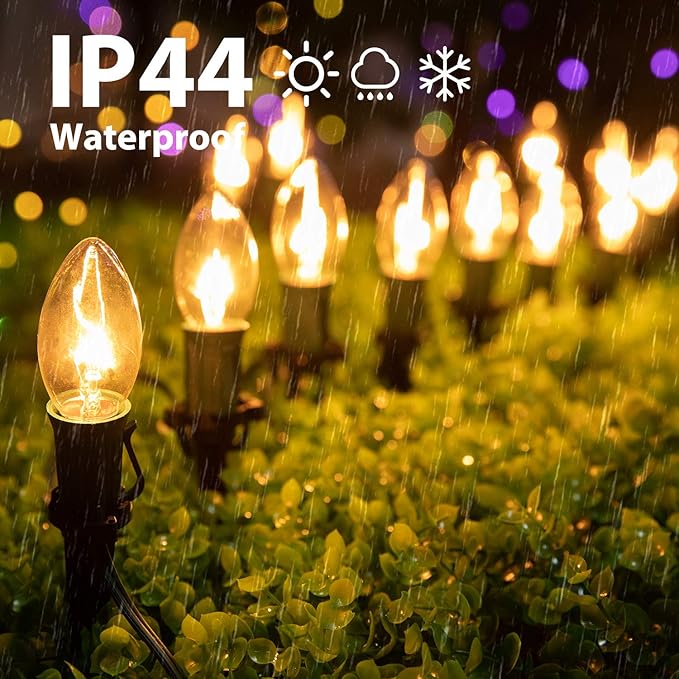 C9 Christmas Lights Outdoor, 2 Packs Total 51.4 Ft 40 Bulbs Christmas Pathway Lights, Waterproof Walkway Lights for Outside Driveway Sidewalk Outdoor Christmas Decorations Yard, Clear