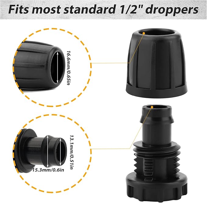 LUTER 12pcs 1/2 Inch Irrigation Fittings End Plugs, Drip Irrigation Fittings Tool Kit for (1/2" ID x0.6-0.63" OD) 16mm Drip Tubing Garden Irrigation System