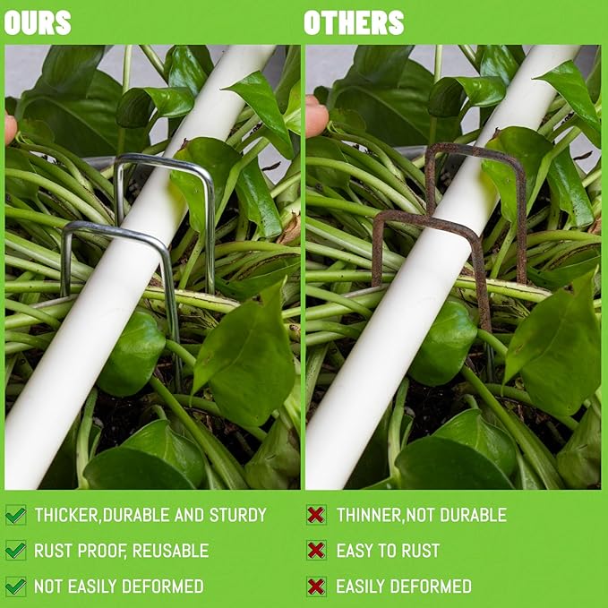 Cool Area 50PCS 6 Inches 11 Gauge Garden Stakes, Landscape Staples, Ground Stakes, Yard Stakes, U-Shaped Garden Staples for Securing Landscape Fabrics,Irrigation Pipes, Weed Barrier Fabric, Fences