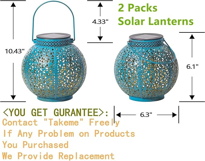 TAKE ME Solar Lanterns Outdoor Lights Waterproof Garden Lanterns for Patio,Outside Mothers Day Gifts Mom Wife Grandma Birthday Gifts [Set of 2]