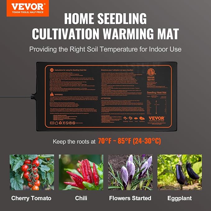VEVOR 2 Pack Seedling Heat Mat 10"x 20.75", MET-Certified Warm Hydroponic Plant Heating Pad for Seed Starting, Waterproof Heating Mats for Germination, Indoor Gardening Tested toStandards