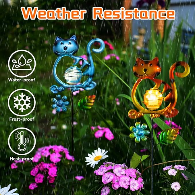 Solar Garden Lights Outdoor Decor,26.4''H Cat Figurine Light,Waterproof Decorative Garden Stakes for Lawn Patio Pathway, Solar Lights for Outside for Mom,Women,Cat Lovers