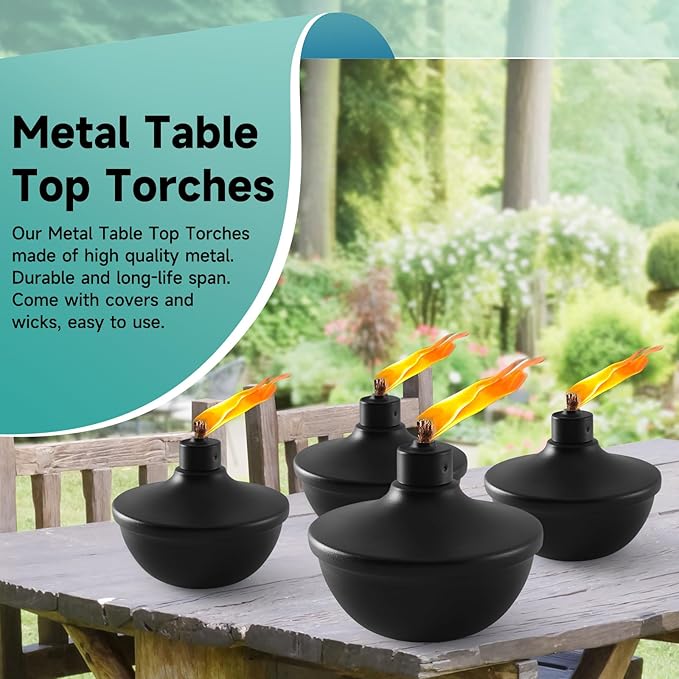 2 Pack Metal Table Top Torches,23.5 oz Citronella Torches for Outside,Refillable Flame Light Torch with Wicks and Covers, Landscape Lanterns Torches for Party, Garden Decor,DIY
